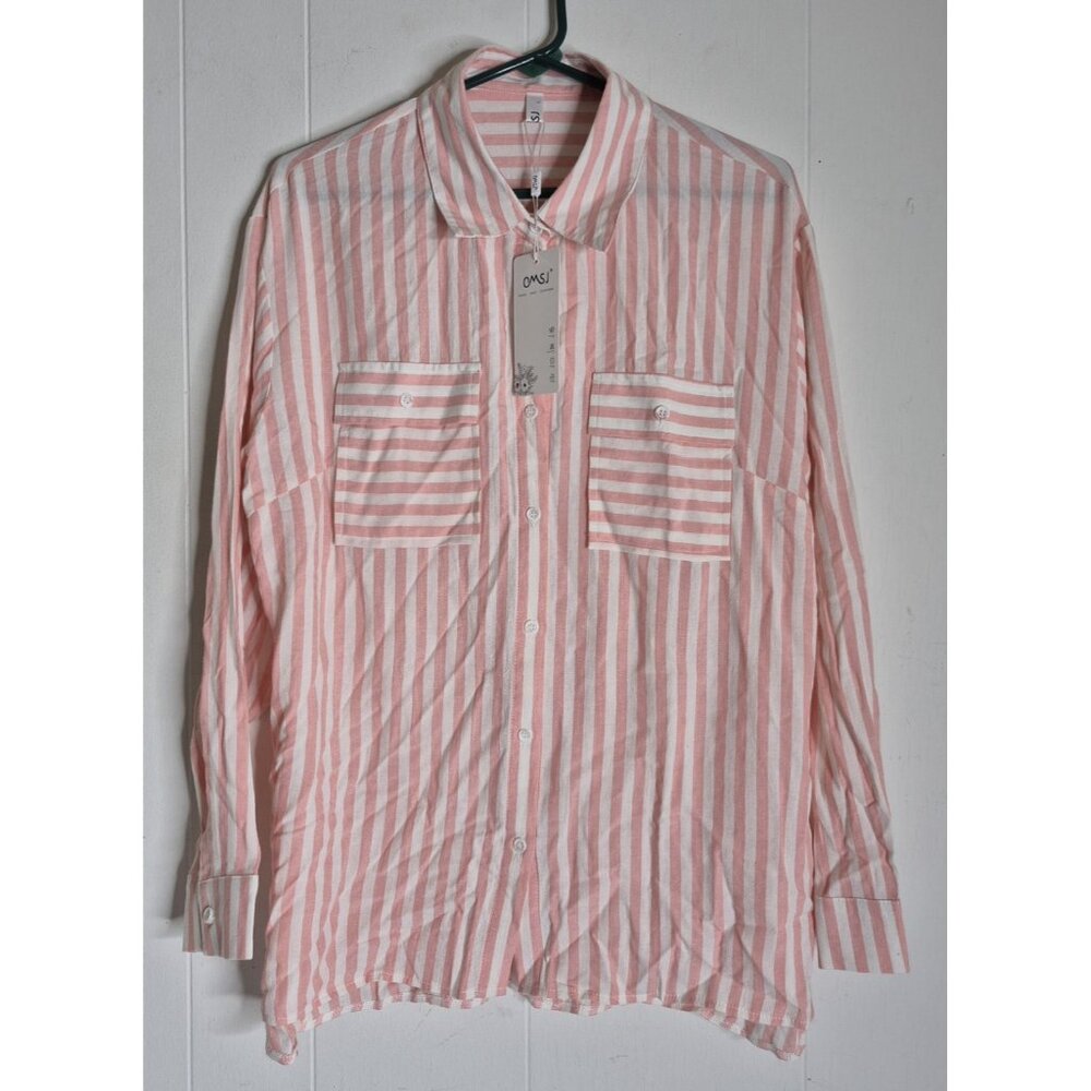 OMSJ women's striped button-down Long Sleeve Shirt Women's Size L NEW